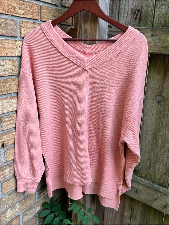 aerie Tops - Aerie Oversized Soft Pink Ribbed V-Neck Pullover